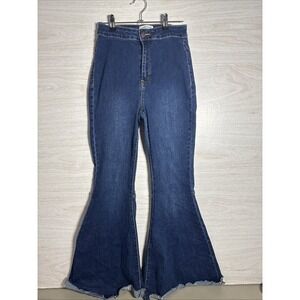 Women's Hammer High Rise Dramatic Raw Hem Bell Bottom Jeans 5 Stretch